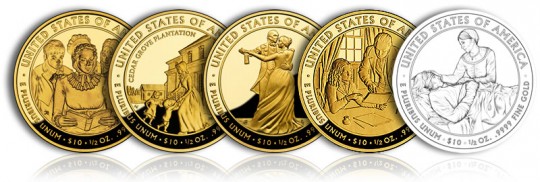 2009 First Spouse Gold Coins Reverses 2009 First Spouse Gold Coins (Reverse, Proof Versions) - Click to Enlarge