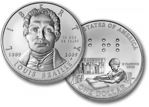 Louis Braille Uncirculated Silver Coin Louis Braille Uncirculated Silver Coin - Click to Enlarge
