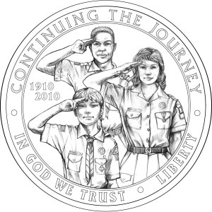 2010 Boy Scout Commemorative Coin Line-Art Obverse - Click to Enlarge