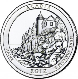 2012 Acadia Silver Coin (associated quarter image shown) (US Mint image)
